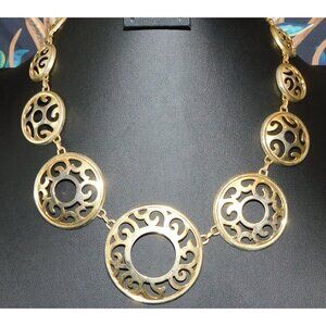 Vintage Filigree Cutout Medallion Gold Tone Necklace